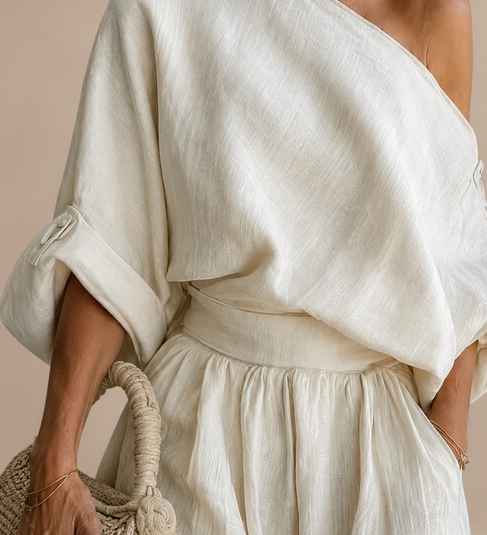Lisa | Off-shoulder-toppi ja istuvat housut